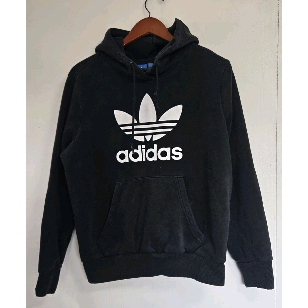 Adidas Hoodie Womens L Originals TRF LOGO AJ8407 Black Athletic Gym Workout